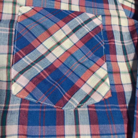 Vintage 1970's Boys 14 Shirt BLUE/RED OXFORD PLAID BUTTON DOWN MOD PREP SHIRT US - Picture 4 of 5
